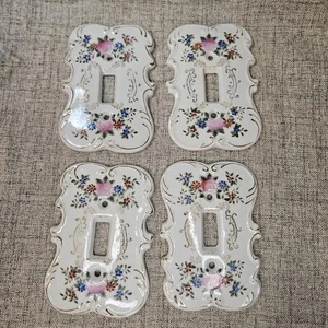 Vtg Set Of 4 Porcelain Floral Light Switch Plate Cover, Grandma/ Cottage Core - Picture 1 of 20
