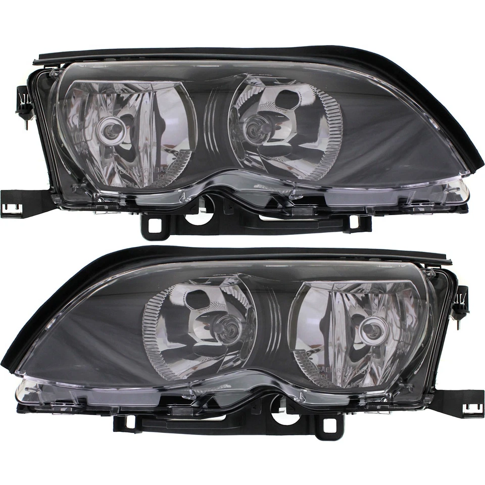 Left & Right Side Headlight For BMW 325i 2002-2005 Halogen w/ Bulbs Black Bezel - Image 1 of 4