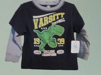 NWT - J. Khaki Boy's Size 24M Dinosaur Varsity Football Navy Long Sleeve Top - Image 1 of 3