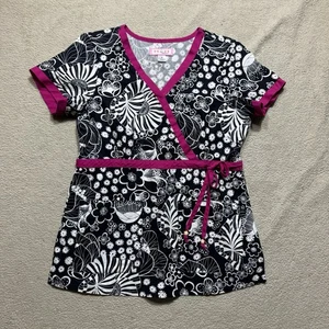 Koi Kathy Peterson Scrub Top Womens Small Floral Print V-Neck Tee Medical Logo - Picture 1 of 12