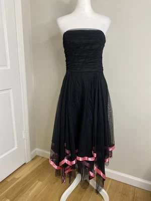 Vintage Cache Y2K 90s Black Mesh Pink Whimsigoth Fairy Asymmetrical Dress Sz 12 - Image 1 of 4