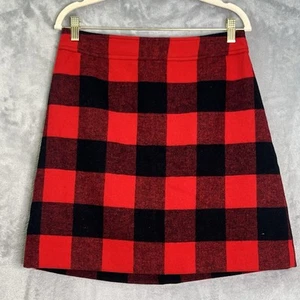 J.Crew Buffalo Check Plaid A-Line Skirt Size 8 Red Black Wool Blend Classic - Picture 1 of 9