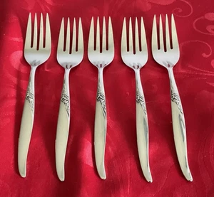 Oneida Wm. A. Rogers 18/8 stainless La Rose 5 salad forks 6 1/4" NM polished - Picture 1 of 5