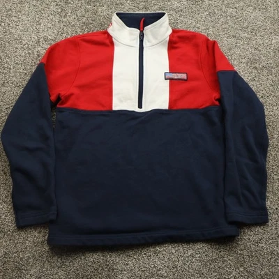 Vineyard Vines Sweatshirt Kids L Red White Blue Flag Collar Quarter Zip Pullover - Image 1 of 4