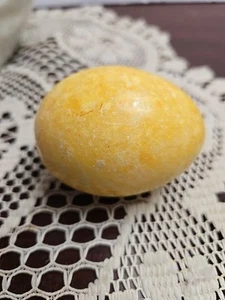 Collectible Marble Egg Mineral Rock Stone Yellow 3" Paperweight Easter Decor - Picture 1 of 8
