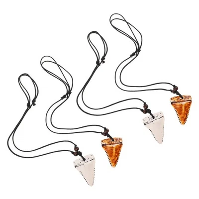  4-teilige Halskette mit gefälschtem Haifischzahn, verstellbare Kordel, - Bild 1 von 4