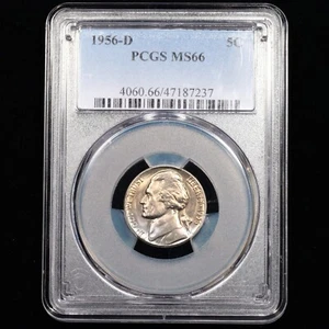 Jefferson Nickel 1956-D 5c - graduación profesional MS66 - ¡Juego como nuevo tonificado! - Imagen 1 de 4
