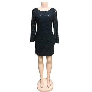 Betsy Adam Lace Dress Long Sleeve Cocktail Party Backless Black Dress Size 14 - Picture 1 of 10