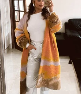 ZARA YELLOW SUNSET CHUNKY LANA WOOL KNIT OPEN LONG DUSTER CARDIGAN COATIGAN COAT - Picture 1 of 24