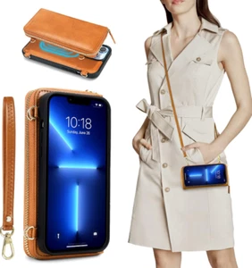 NUOKU IPhone 13 Pro Max 6.7" Case, Magnetic Detachable Crossbody Wallet (Brown) - Picture 1 of 7