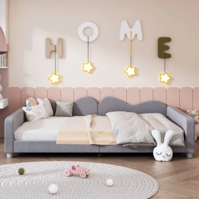 Full Size Upholstered Daybed with Cloud-Shaped, Sherpa Fabric Sofabed, Gray - Image 1 of 4