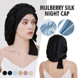 Damen Seide Maulbeer Schlafkappe Haarhaube Schlafhaube bedruckt breite Borte - Bild 1 von 26