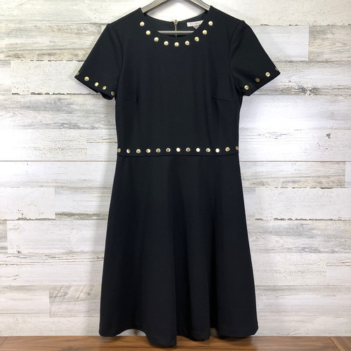 VETEMENTS Abito donna Roz & ALI nero corto slv fit e svasato oro borchie lunghezza ginocchio tg 8