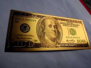One Hundred Dollar Bill Gold Money Fake Banknote NEW - Picture 1 of 4