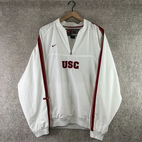 VINTAGE USC Trojans Jacket Mens XL White Windbreaker Nike Team California Logo Cover