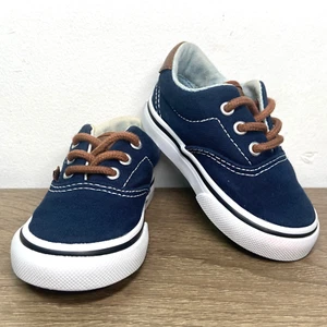 Vans Toddler Size 4 Blue Navy Brown Baby Kids Skate Shoes Sneakers Lace Unisex - Picture 1 of 13