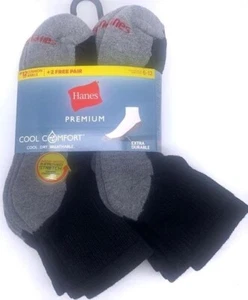 Hanes Premium Men's Cool Comfort Ankle Socks Black 12 pair MEN'S SHOE SIZE 6-12 - Picture 1 of 6