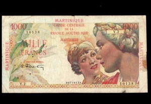 Martinique 1000  Francs 1947 - 1949  P-33 * French Rule *  - Picture 1 of 4