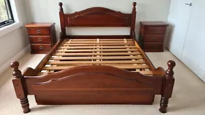 Queen Bedroom Suite - Solid Timber Bed with 6 drawer base + 2 Bedside tables - Picture 1 of 5