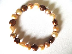 Honora Cultured Bronze and Gold Tones Pearls Stretch Bracelet 9 MM 7 Inch - Picture 1 of 1