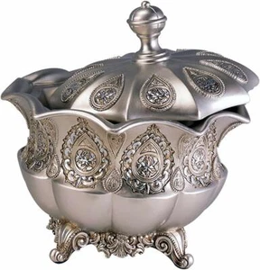 8 Zoll H Traditionelle Polyresin Royal Paisley Schmuckschatulle Silber Metallic - Bild 1 von 1