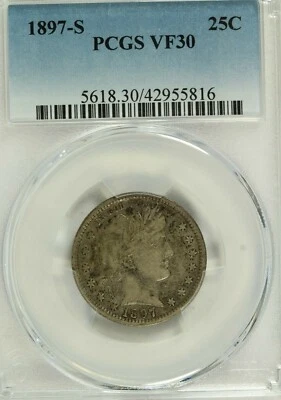 1897-S Barber Quarter : PCGS VF30 - Image 1 of 3