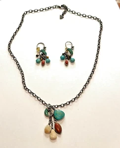Silpada Sponge Turquoise Coral Necklace & Earrings Set N1508 W1523 Dangle EUC - Picture 1 of 9