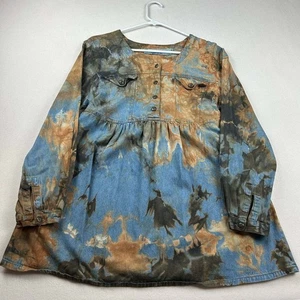Vintage 90er Damen Rau und Tumble Langarm Bluse M Multi Muster Acid Wash - Bild 1 von 9
