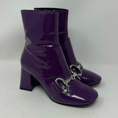 Jeffery Campbell Deneuve Bootie Purple Patent Leather Silver Bit Block Heel 5 - Image 1 of 4