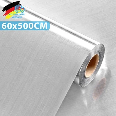 Klebefolie Metallic Edelstahl Gebürstet Kühlschrank Folie Selbstklebend Silber - Bild 1 von 4