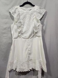 Express bestickt Gürtel Rüschen kurzer Strampler weiß Gürtel Reißverschluss hinten Medium Braut - Bild 1 von 10