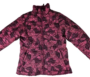 The North Face Reversible Mossbud Jacket Girls XL 18 Pink Butterfly Full Zip - Picture 1 of 13