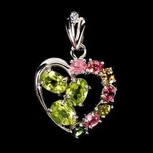 925 Sterling Silver Pendant Oval Peridot Tanzanite Tourmaline Gemstone Jewelry - Picture 1 of 14