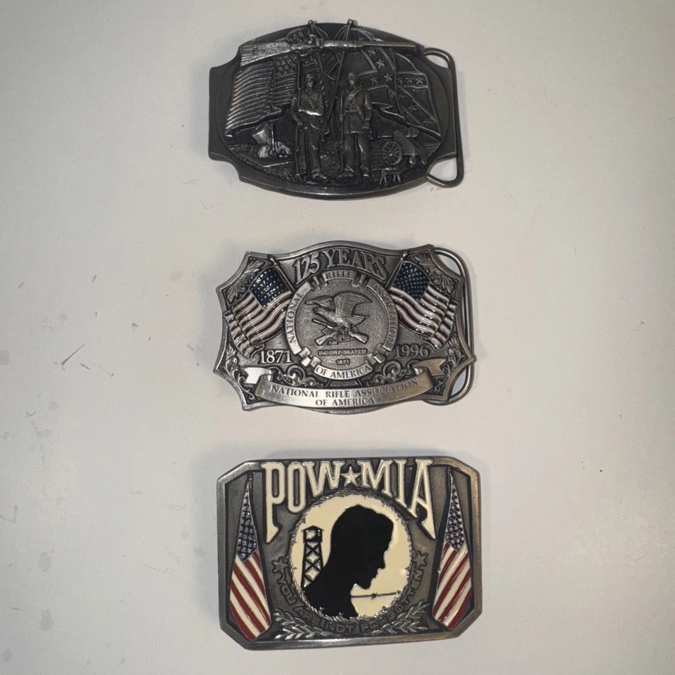 Lote de 3 Hebillas de Cinturón - Tema Ejército NRA, POW MIA, Guerra Civil Foto 1 de 4