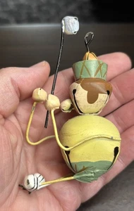 Vintage Ornament Bell Metal Golfer Or Fisherman Fun - Picture 1 of 9