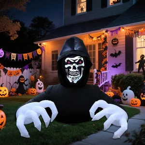 DR.DUDU 6 Ft Inflatable Grim Reaper with LED Lights for Halloween Decor - Picture 1 of 8