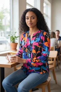 Calvin Klein Damen Langarm Button-Down Top Multi Floral Gr. L Rundhals - Bild 1 von 7