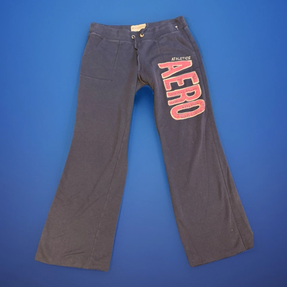 Calça de Moletom Feminina Y2K Anos 2000 Marinha Aeropostale Logotipo Perna Cintura Baixa Tamanho Grande - Imagem 1 de 4