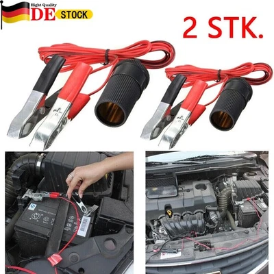 2X 12V KFZ Auto Zigarettenanzünder Steckdose Adapter Buchse Kabel Batterieklemme - Bild 1 von 4