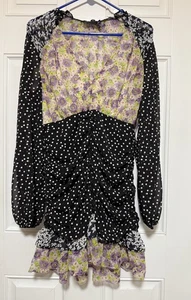 ASOS DESIGN SOFT MIX BLUMENDRUCK GERAFFT MINIKLEID MIT LANGEN ÄRMELN - MULTI 10 - Bild 1 von 12