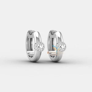 0.50 TCW Round Lab Grown Diamond Solitaire Bezel Set Engagement Huggie Earrings - Picture 1 of 9