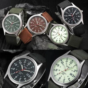 Men's Military Army Date Sport Round Watch Canvas Band Analog Quartz Wristwatch - Picture 1 of 13