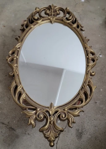 Vintage Syroco Style Resin Oval Ornate Mirror Gold Hollywood Regency Large Cover