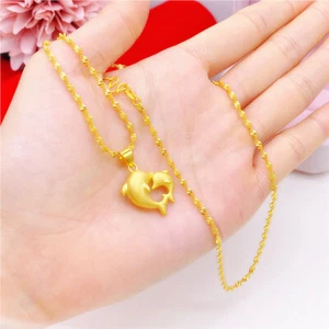 Dolphin Pendant 22K 23K 24K THAI BAHT YELLOW GOLD GP Necklace - Picture 1 of 4