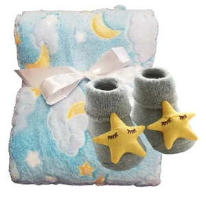 Baby Boy Cozy Blanket & Socks Gift Set - Newborn Socks Gift - Foto 1 di 5