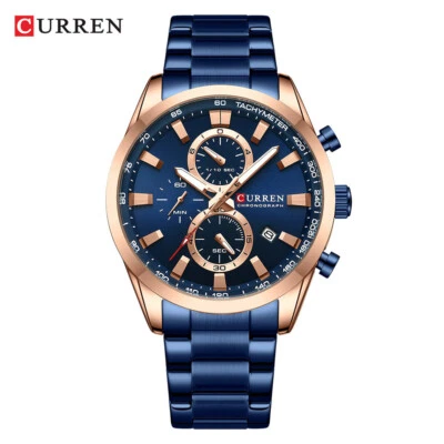 Relojes de pulsera CURREN para hombre de acero azul calendario fecha hombre fecha de negocios reloj Foto 1 de 4