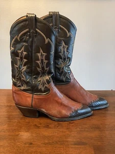 Vintage Tony Lama Boots 6951 Herren Schwarz Braun Lizard Tip Western Cowboystiefel - Bild 1 von 5