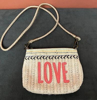 The Sak Sakroots Purse Handbag Crossbody Peace Love Woven Leather Braided Strap - Image 1 of 4