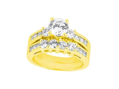 Conjunto de anillo de compromiso nupcial de diamantes de corte redondo de 1,75 quilates de oro sólido de 14 k GH SI1 Foto 1 de 3