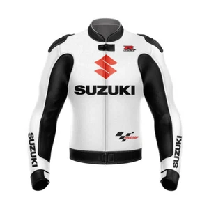 Suzuki Uomini Moto CE Protetto Pelle Sport Armatura Replica Motociclo Giacca - Picture 1 of 3